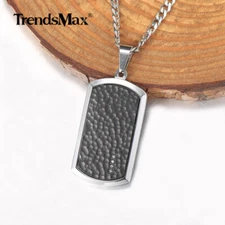 Black Stainless Steel Grain Dog Tag Pendant Necklace Men Father‘’s Gift 16"-30"