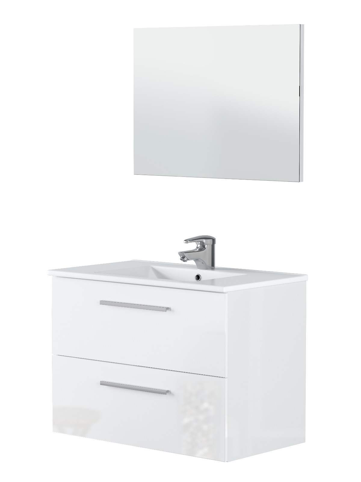 Mueble baño con espejo color blanco brillo 2 cajones soft close SIN LAVAMANOS