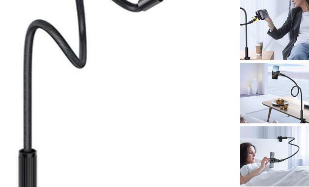 Gooseneck Phone Holder for Bed - Overall Length 38.6in, Flexible Leather Black