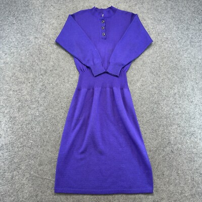 VINTAGE Schrader Knit Dress Womens 8 Purple Maxi Acrylic Henley Long Sleeve  90s | eBay