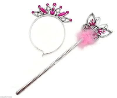 ALLSORTS ACCESSORIES Butterfly Princess Fairy Wand and Tiara Girls Wand Ribbons Fancy Dress Plastic