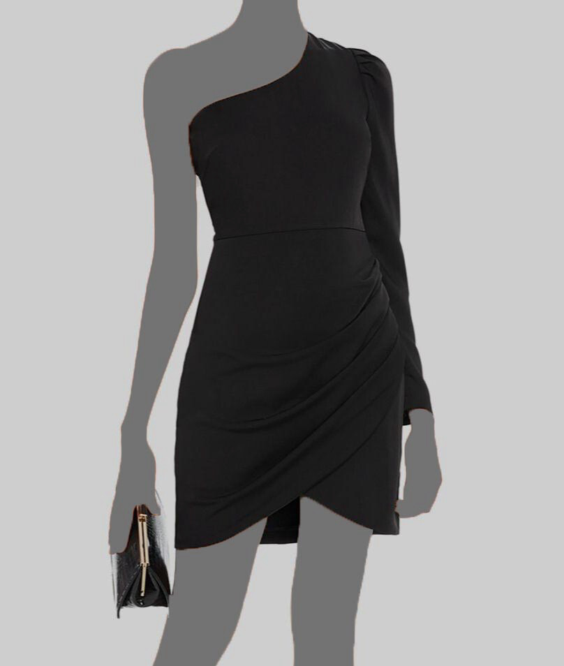 open lace back dress Linda One Shoulder Puff Sleeve Midi Dress Black main image 1