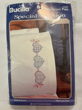Bucilla - Stamped Cross Stitch Pair Of Pillowcases - 64089 - Quilted Hearts