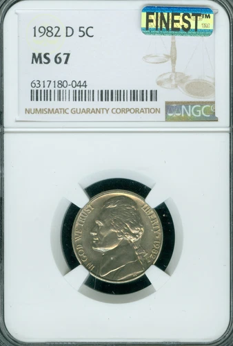1982 D JEFFERSON NICKEL NGC MS67 PQ MAC FINEST GRADE & SPOTLESS POP 21 .