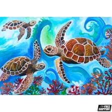 Original See Turtles Animals Nature Medium Art Painting Acrylic Hand Made NEW