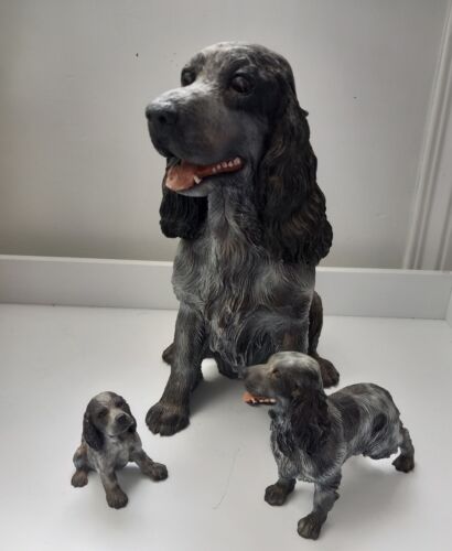 Large 24cm Black Resin Cocker Spaniel With Puppies - Picture 1 of 13