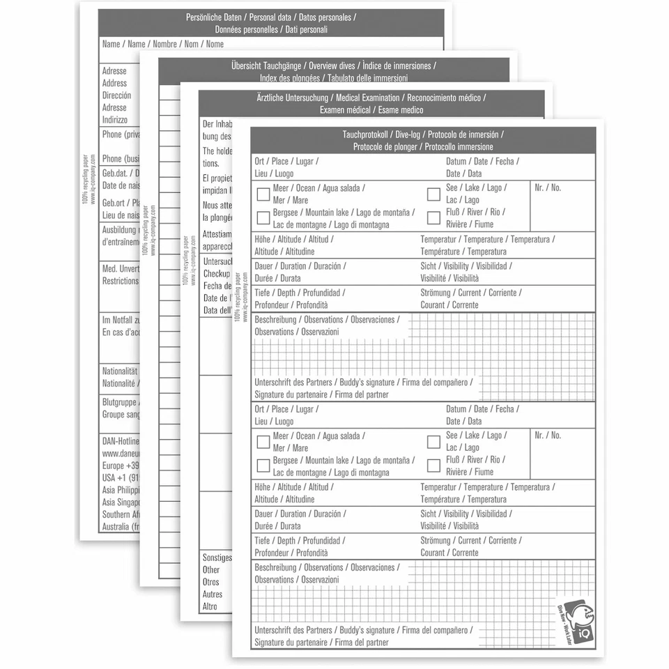 IQ-COMPANY IQ Logbuch Einlagen für L Logbuch / PADI Logbücher / Big Scuba Einlagen - NEU !