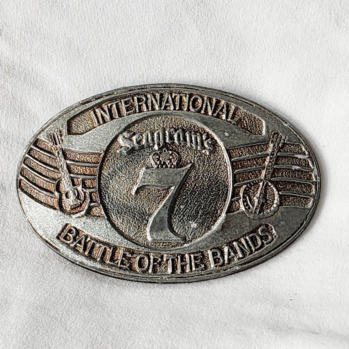 SEAGRAMS 7 WHISKEY 1981 INTERNATIONAL BATTLE OF THE BANDS BELT BUCKLE Vintage OG
