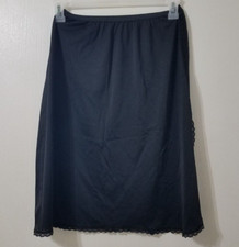 Vintage Shadowline Black Lace Trim Half Slip Side Slit Size Medium Made in USA