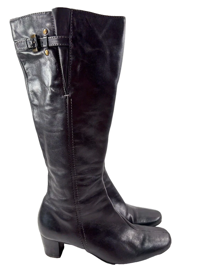 Ecco Bremen Black Leather Tall Heeled Boots Adjustable Calf Size 7-7.5 US 38EU - Image 2 of 4