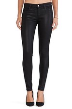 New J Brand Black Coated Faux Leather Skinny Jegging Pants Jeans Fearless Black