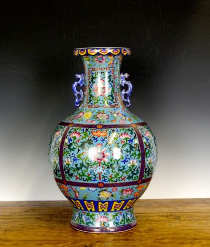 Rare Chinese Qing Qianlong MK Enamel Yangcai Turquoises Floral Porcelain Vase - Picture 1 of 20
