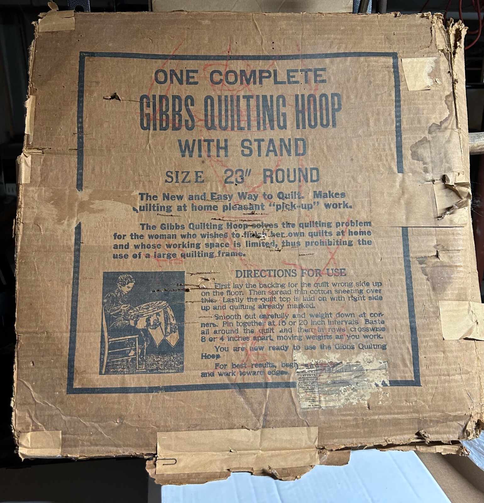 Antique 23 inch Gibbs Quilting Hoop with Original Advertising Box no