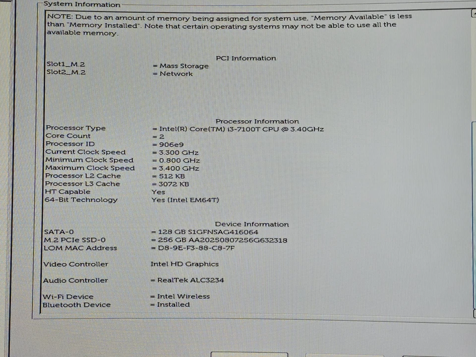 DELL OPTIPLEX MICRO I3 7100T 128GB 2.5 SSD 256GB SSD M2 WIN11 AC ADAPTER USE - Image 2 of 4