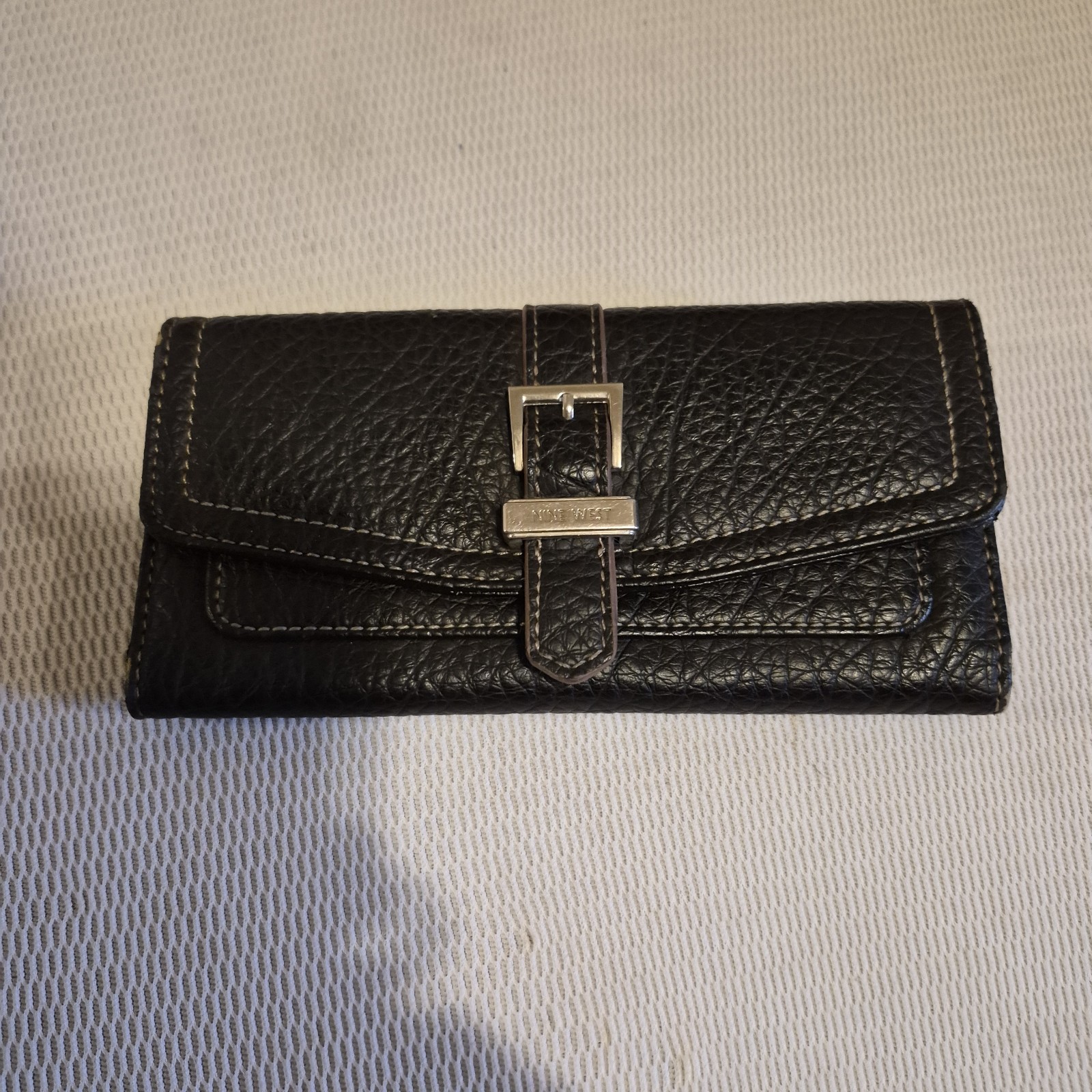 Nine West Women’s Wallet Blue Tri-Fold Snap Faux Leather Metallic Lining