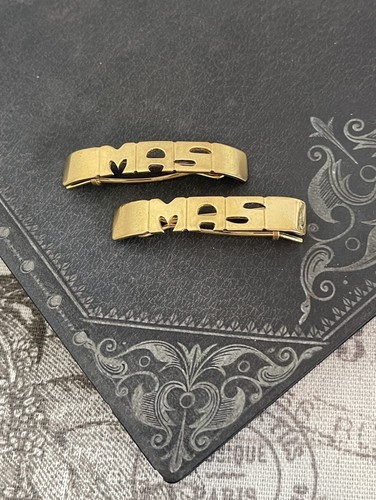 Vintage Monogram Gold Tone Barrettes MAS Initials Wear On Front See Photos