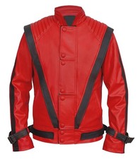 Mens Thriller Michael Jackson Red Real Leathe...