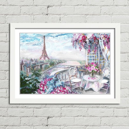 Paris Balcony Eiffel Tower Oil Painting Canvas Framed Print Picture Wall Art - Picture 11 of 29