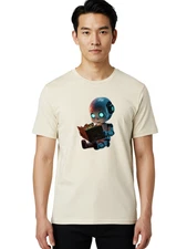 Robot-Reading-Book-1 Mens Graphic Tee, 100% Cotton, Casual Summer Wear
