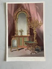 Antique Victorian Print – Group of Furniture by Snell of London (1853) 