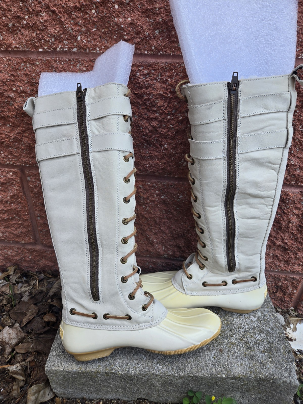 Sperry Top Sider Albatross Leather Waterproof Tall Duck Boots Cream Lace Up Sz6 image 7