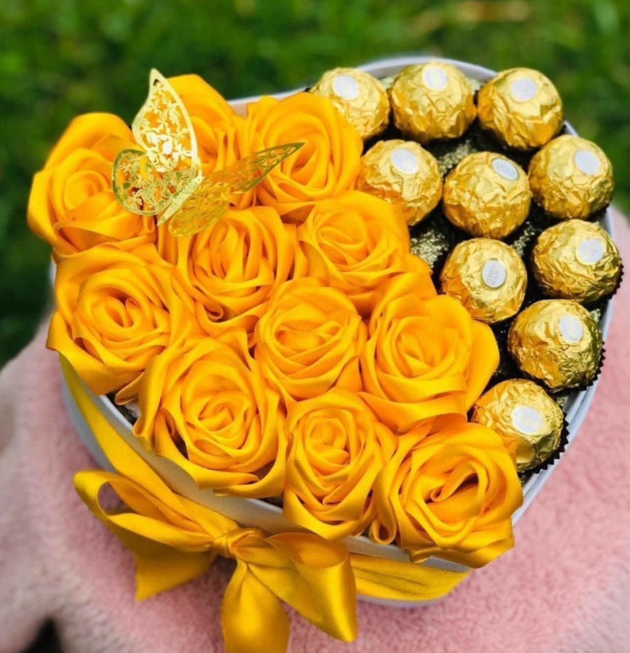Ferrero Rocher Heart-Shaped Gift Box with Roses, Assorted Chocolates, Butterfly