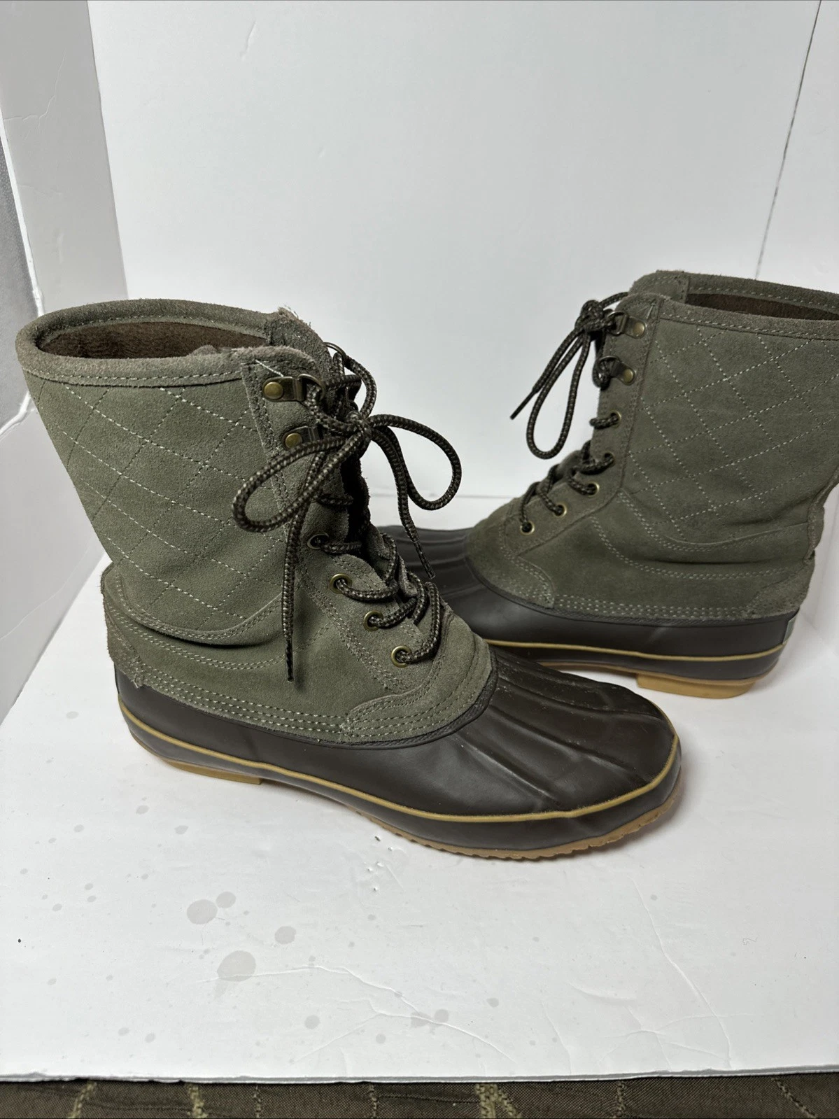 Men’s G.H. Bass Insulated Waterproof Duck Boots, Olive Green, Sz 9M