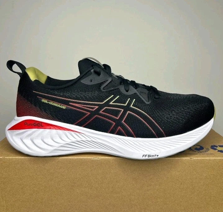 Uomo Asics GEL Cumulus 25 taglia 8 5 UK nero rosso papavero 1011B621