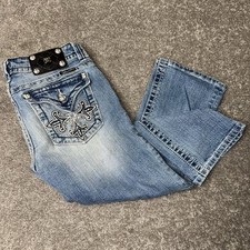Miss Me Capri Jeans Women  s 28 Light Wash Rhinestone Embellished JP5335P Stretch