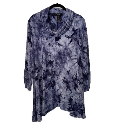 Ali Miles Women s Size Medium Tunic Cowl Neck Swing Top Artsy Tie Dye
