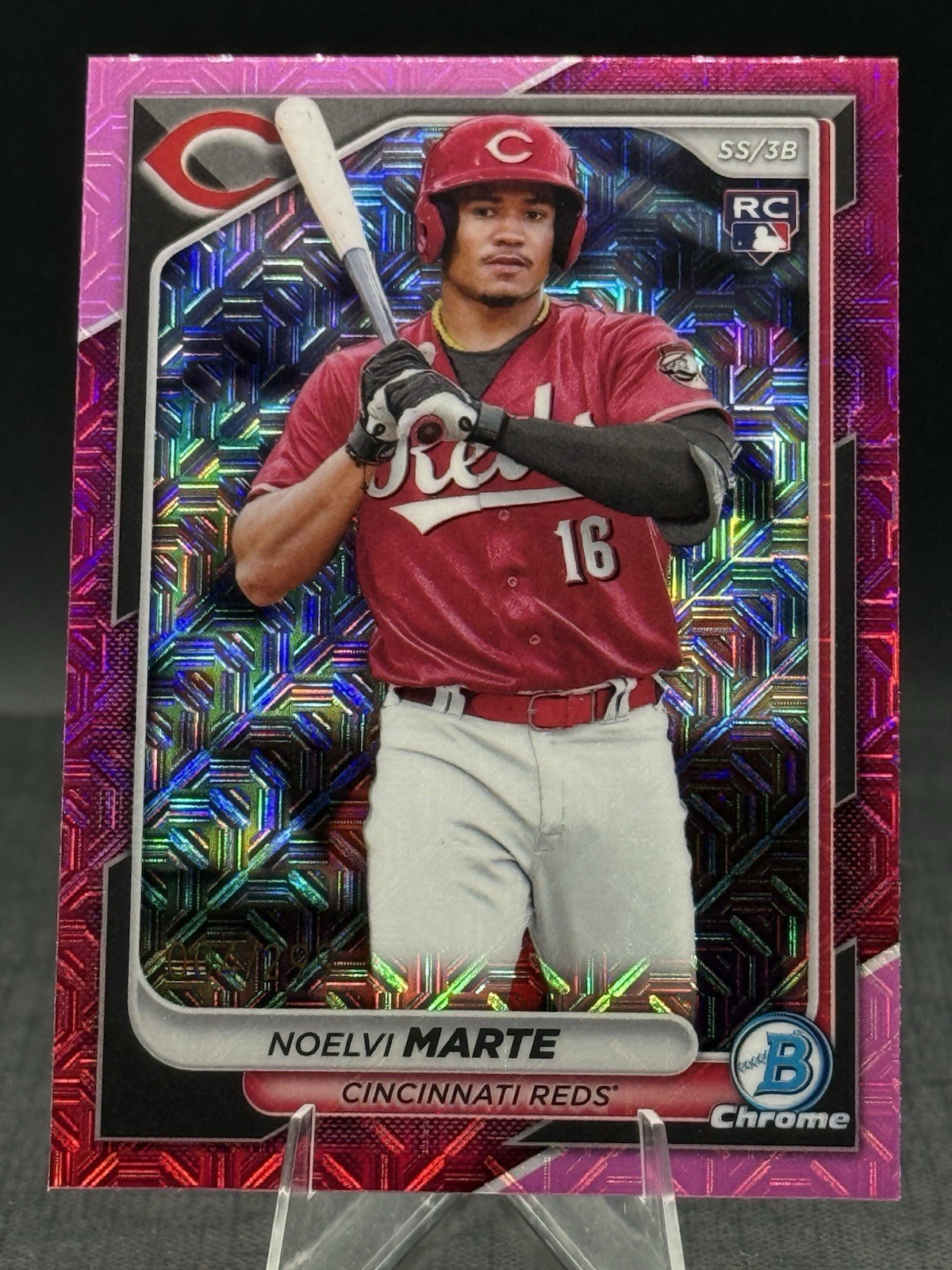 2024 Bowman Chrome Mega Fuchsia Mojo Refractor #80 Noelvi Marte Rookie /299 Reds
