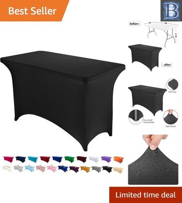 Machine Washable 4FT Black Spandex Table Cover - Stain Resistant & Stylish