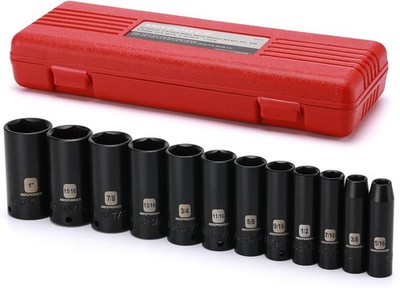 MIXPOWER 12 Pieces 3/8-Inch Drive Deep Impact Socket Set, 5/16 5/16-1 (Deep) 