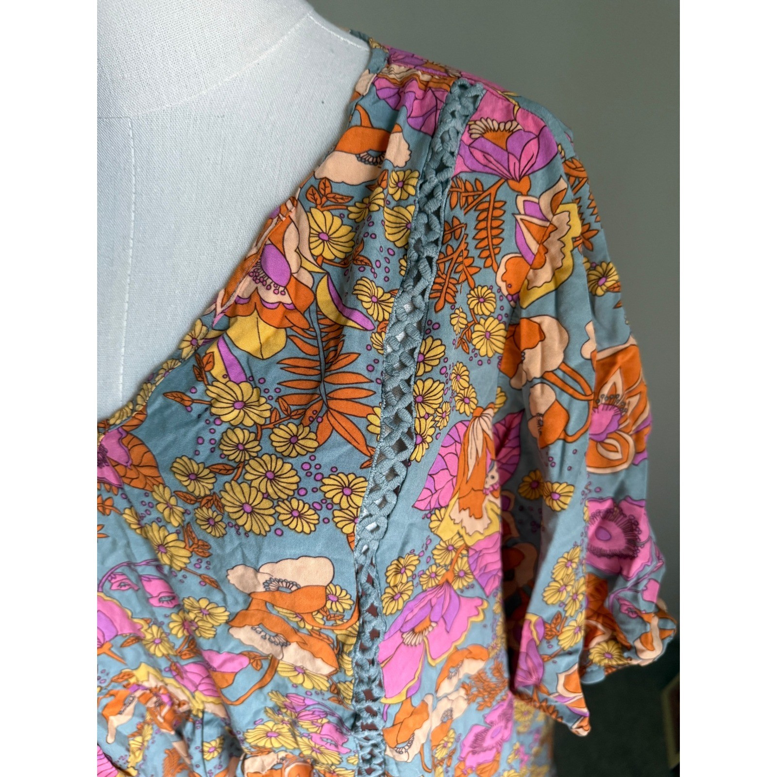 Rusttydustty Floral Print Dress OXL Boho Cottagecore Festival V Neck