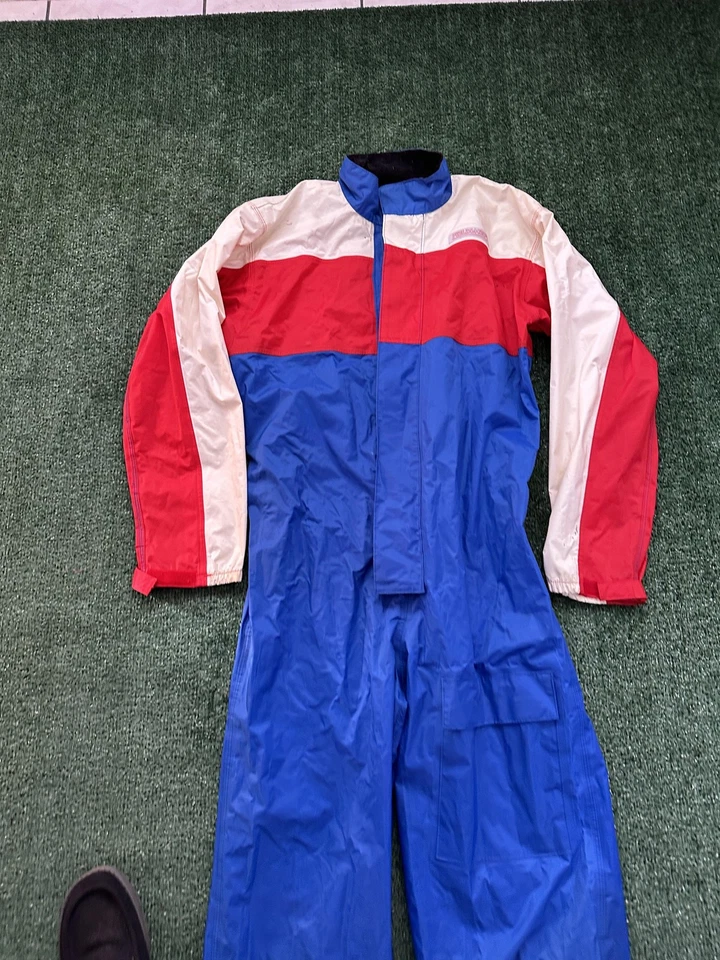 Traje de lluvia vintage Fieldsheer para motocicleta para hombre mediano azul rojo blanco una pieza años 90 Foto 3 de 4