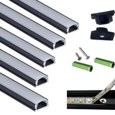 THMOOTHER 5-Pack 3.28ft LED Strip U Channel Diffuser Matte Black Low Profile