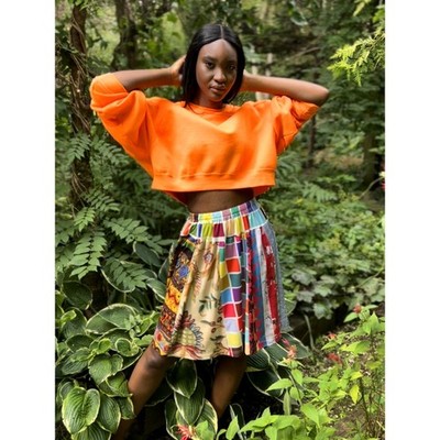 TODD OLDHAM Maker Shop Womens Skirt 90s Patchwork Art Bold Print Flare Vintage