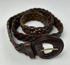 Vintage 1970s Brown Braided Leather Belt Womens Boho Western Adjustable Retro