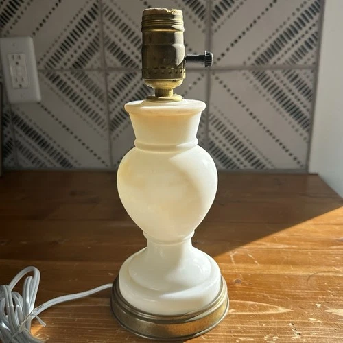 Vintage Smooth White Milk Glass Boudoir Table Lamp w/ Brass Base - Rewired!