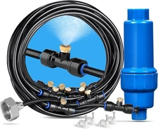 Misting System with Filter, 26.2FT (8M) Misting Line + 7 Brass Mist Nozzles + Br