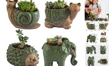 Small Succulent Pots with Drainage, Ceramic Animal Planter, Indoor Plant Green