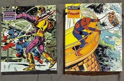 2 Vintage 1988 Spider-man & Captain America 200 Pc Puzzle Marvel Golden Sealed