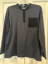 Calvin Klein Shirt Mens Extra Large Gray Black Henley Long Sleeve Liquid Touch