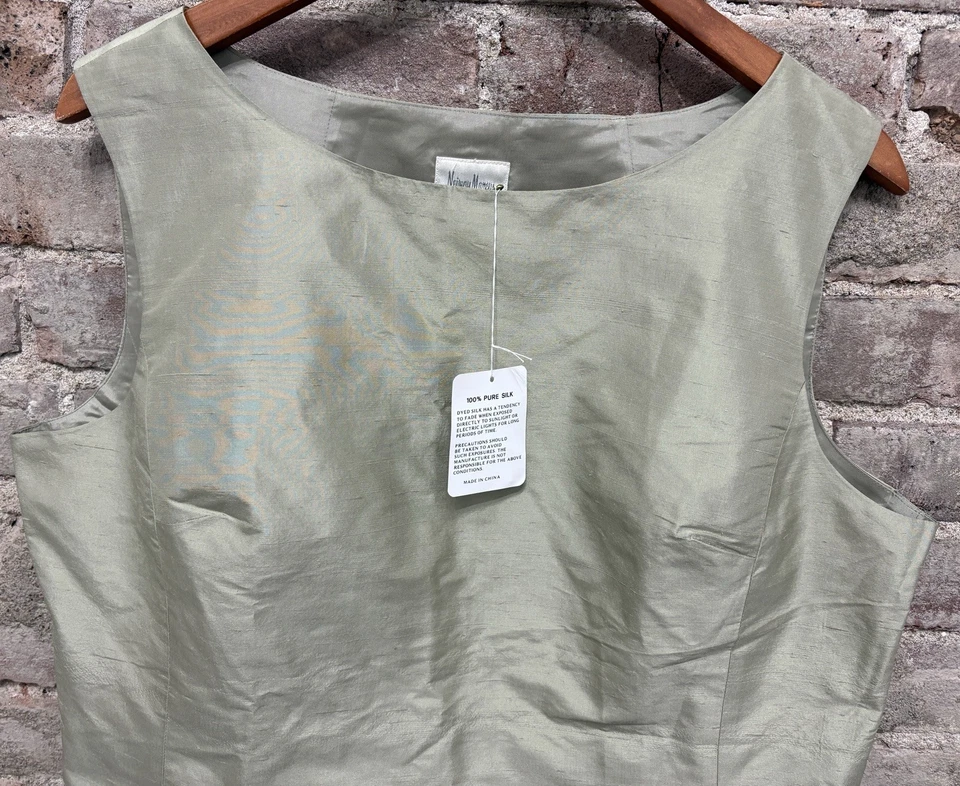 Blusa Neiman Marcus sem mangas 100% seda bege com zíper feminina tamanho 16 nova com etiquetas - Imagem 2 de 4