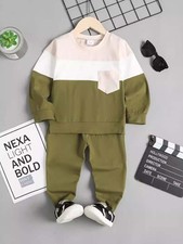 Unisex Kids Color Block 2 Piece Tracksuit Set Top  Pants Loungewear Outfit Set
