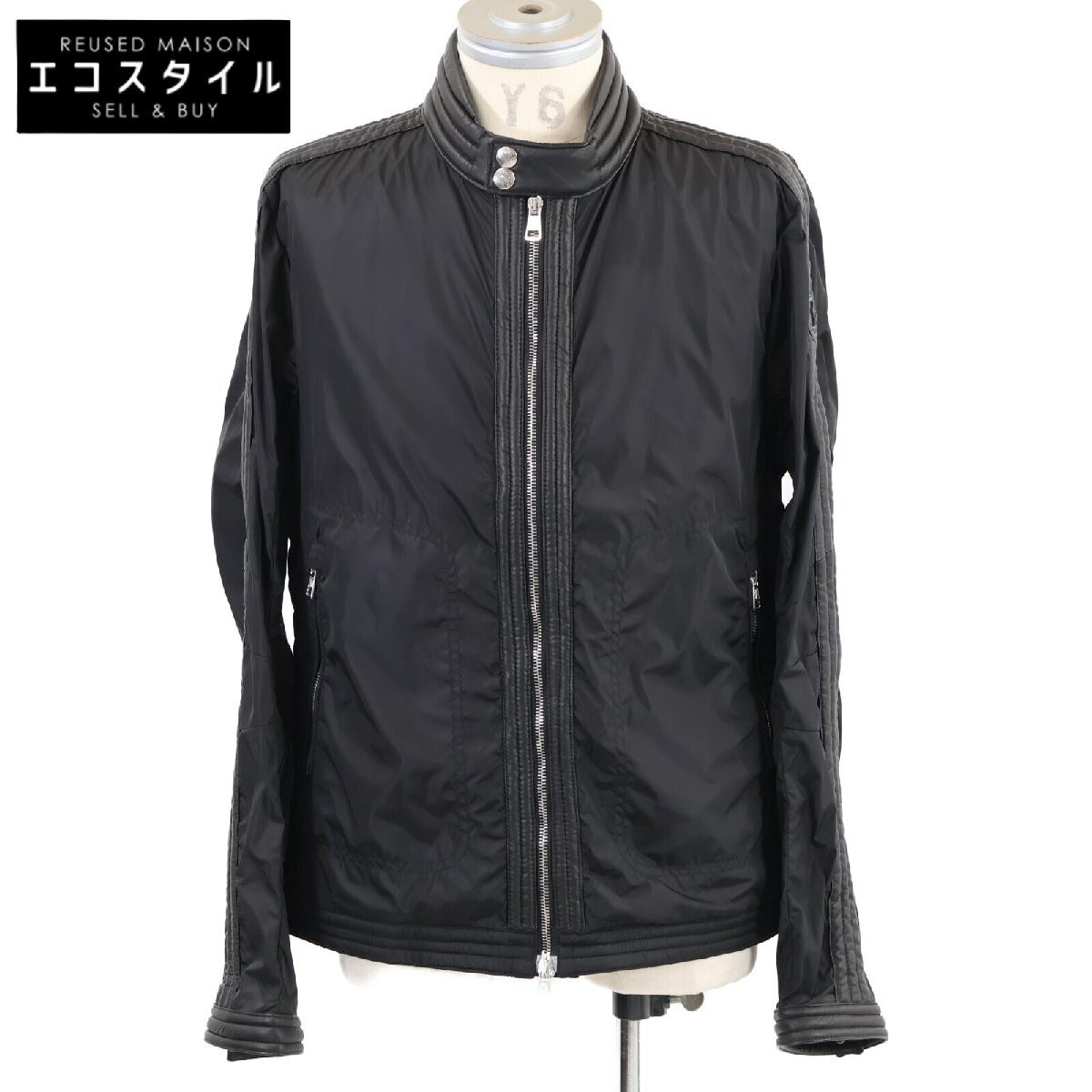 Excellent Condition   MONCLER DAQUIN Lamb Leather Switch Nylon Jacket 3 Black Me