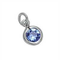 Sterlingsilber & Saphir 5Mm Rund Cz Kristall September Geburtsstein Charm AnhäNg