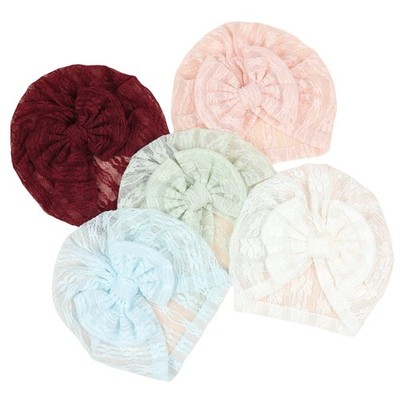 5 PCS Newborn Baby Boy Girl Lace Thin Breathable Stretch Beanie Hats Turban Caps