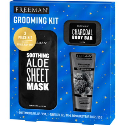 Freeman 3 Piece Men's Grooming Kit Includes Bonus Charcoal Body Bar Gift Set