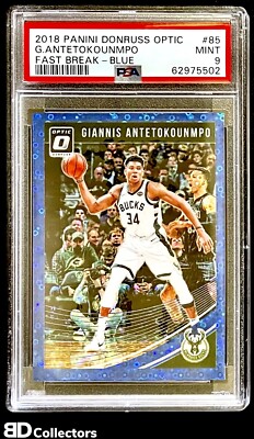 /50 GIANNIS ANTETOKOUNMPO BLUE DISCO PRIZM PSA 9 2018 Optic Fast Break